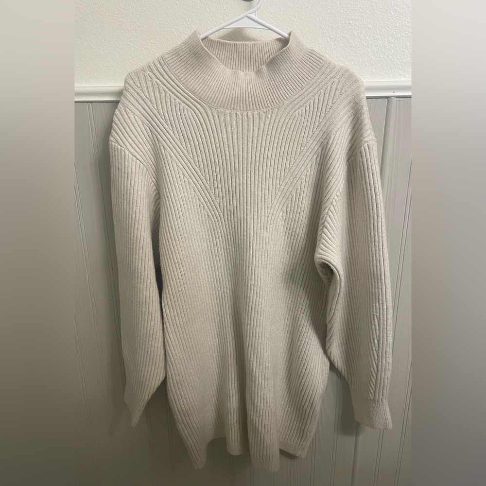 H&M women’s size XL sweater dress cowl neck long sleeve cream knit casual cozy